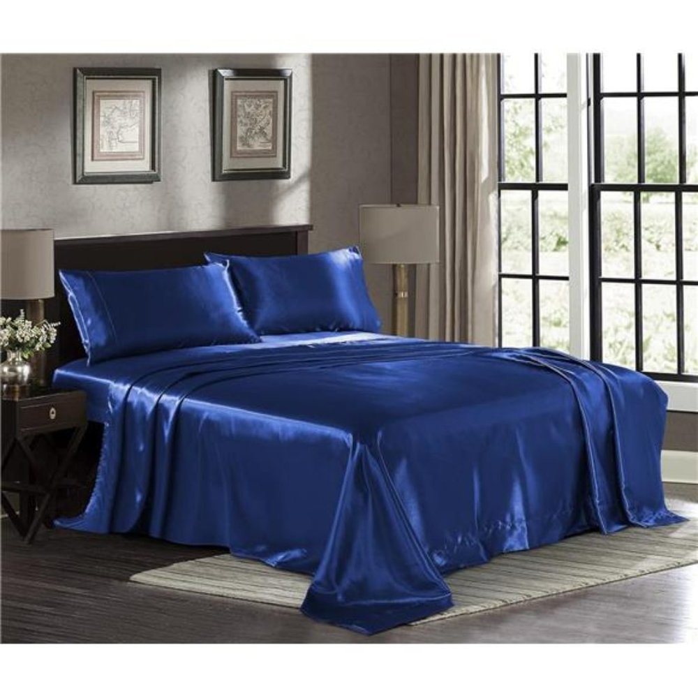4 PCs Satin Sheets Queen Hotel Luxury Silky Bed Sheets Extra Soft Microfiber